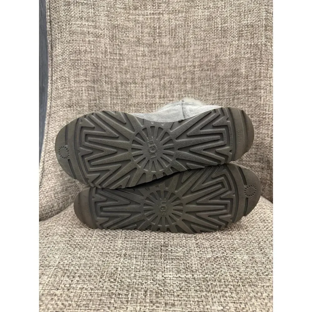 UGG Classic Femme Toggle Wedge Boots Charcoal Gray Suede Shearling Sz 7.5